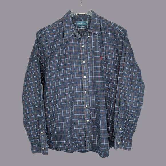 Ralph Lauren Button Down Top X Large Blue Plaid - Picture 1 of 8